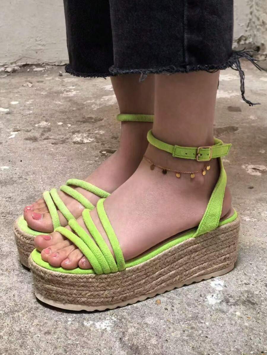 Kompensierte Sandalen und Plateausohle für Frauen - Grün - Übersicht 1