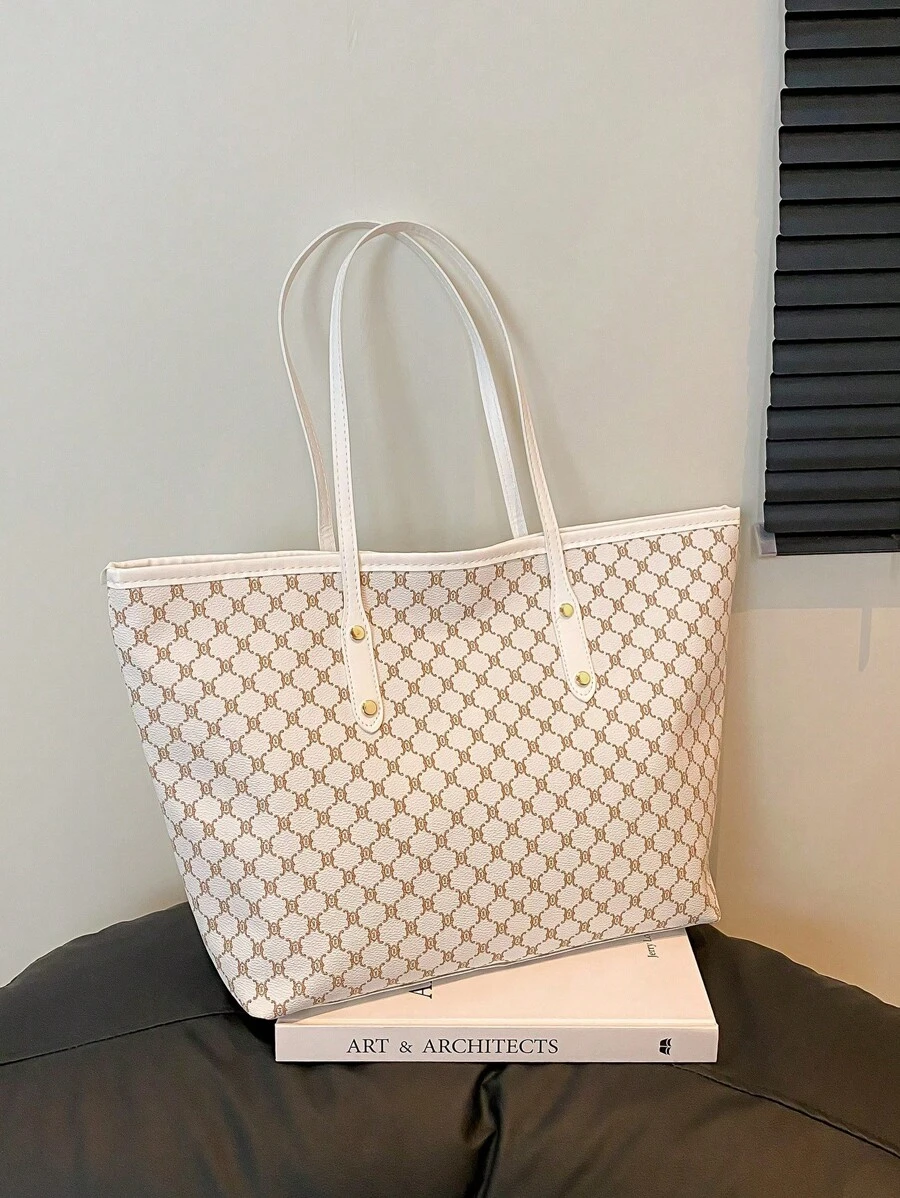 Allover Print One Shoulder Handbag, Mother's Day Gift, Retro Letter Print Tote Bag, Large Capacity Shoulder Bag, Underarm Bag Essential For Commuting, New Autumn/Winter Large Capacity One Shoulder Handbag - Multicolor - View 1