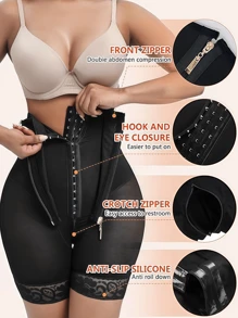 1 件女士哥伦比亚高腰塑身短裤、塑身裤、拉链开合、瘦身收腹塑身衣、平角塑身内裤、腹部塑身提臀内衣，适合各种场合 - 黑色 - 查看 6