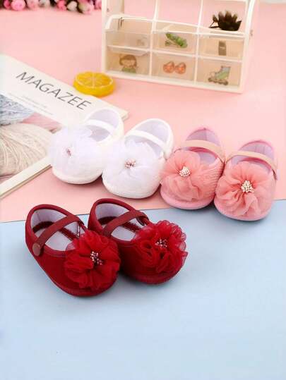 1 Pair Baby Girls' Shoes, Spring/Autumn New Infant Toddler Princess Pre-Walker Soft Sole Socks