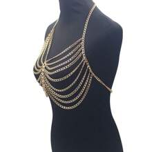 1 pieza Nueva cadena de pecho metálica y sexy, collar de cadena para el Body de mujer para disfraz de actuación de baile