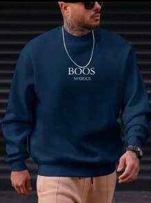 Booos Men's Round Neck Sweatshirt Premium Cotton Flannel Jacket Blouse New Release - Navy Blue - View 1