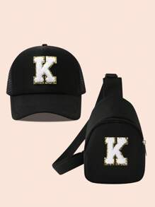 2 件儿童字母卡车设计棒球帽 + 女童迷你背包套装，轻便便携式零钱包，适合户外防晒