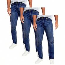 3-Pack Men's Flex Stretch Slim Straight Jeans - Dark Blue x3 - View 1