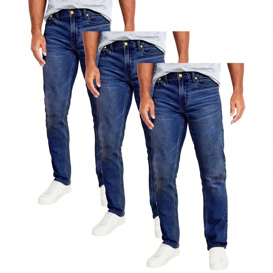 3-Pack Men's Flex Stretch Slim Straight Jeans - Dark Blue x3 - View 1