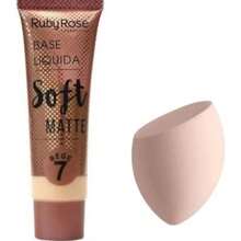 KIT Base Líquida Soft Matte Bege Ruby Rose HB8050+1PC Esponjas Faciais Para Maquiagem(COR aleatórias) - Bege7 + Esponja (COR condicionados) - Visão 1