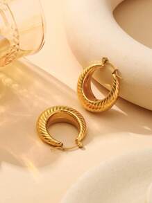 1 Pair Women's Elegant Minimalist Luxury Gold Crescent Moon & Heart Shaped Stainless Steel Earrings, Suitable For Concerts, Parties, Banquets, Holiday Gifts