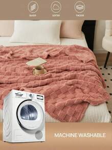 1pc Dusty Pink Waffle Fleece Blanket, Soft & Comfortable For Bedroom & Guest Room Use