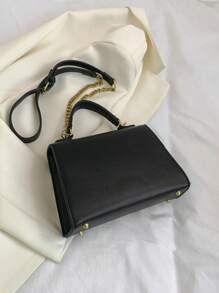 Women Elegant Square Handbag With Exquisite Accessories, Can Be Crossbody Or Handheld, Stylish Black Bag With High-End Feeling - Black - View 7