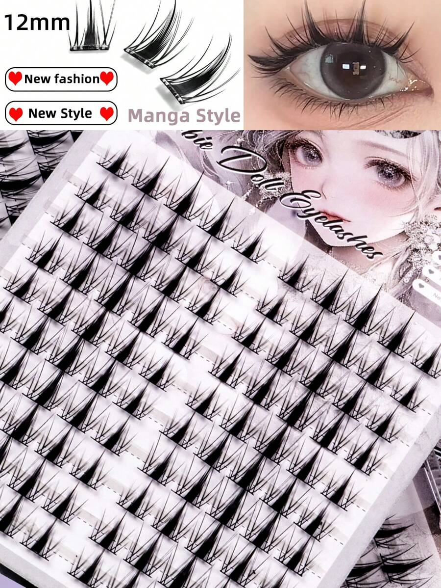 100pcs Cluster Lashes Natural Look Cosplay Manga Eyelashes Extensions Individual Natural Long Synthetic Faux Mink Volume Wispy Short Long Reusable Comfortable Seamless Synthetic Faux Mink Eye Lashes Cils For Home Party, Halloween,Valentine's Day, Traveling, Photoshoot, Festivals Makeup,Christmas - 黑色 - 查看 1