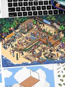 4pcs Infeel.Me PET 2.5D Mini House Scenery Stickers, 'Open Today' Series, Suitable For Gifts, Office, Home, Marking, Labels, Classrooms, Toys, Student Planner Decor, DIY Decorative Stickers