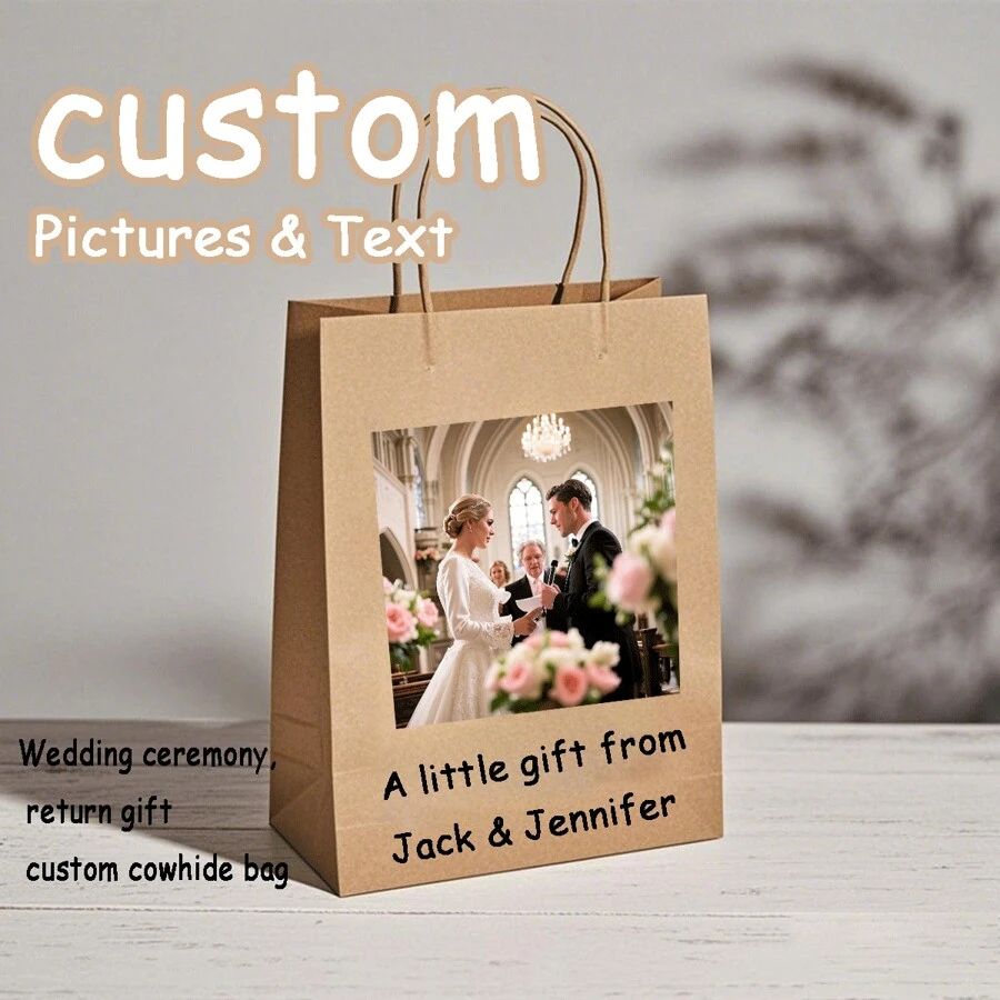 1 Bolsa de regalo personalizada con foto, bolsa de papel floral personalizada, bolsa de recuerdo de alta gama, bolsa de embalaje de regalo para fiesta de San Valentín, bolsa de regalo con nombre personalizado, bolso de mano floral vintage, bolsa de recuerdo de vacaciones, bolsa de regalo para despedida de soltera y dama de honor - Multicolor - Ver 1