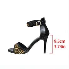 女士新款 2025 时尚舒适带扣豹纹露趾细高跟凉鞋，后跟拉链，亮面皮革，防滑耐用鞋底 - 彩色 - 查看 8