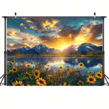 1pc Sunflower Sunset Landscape Photography Backdrop Banner, Photoshoot Background, Photo Booth Props, Party Backdrop, Party Supplies, Party Decor, Birthday Banner
