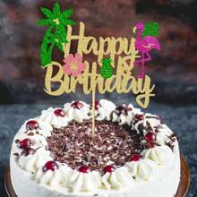 1 Pc Flamingo Happy Birthday Cake Topper Glitter Flower Pineapple Flamingo Cake Pick Decorations For Tropical Hawaiian Luau Theme Birthday Party Supplies,Christmas - Multicolor - View 6