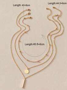 3pcs Round Pendant Necklace, Suitable For Everyday Wear - Gold - View 5