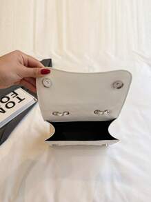 2024新款女士迷你时尚蝴蝶结装饰绗缝单肩包，优雅简约小链条斜挎包，复古风 - 白色 - 查看 7