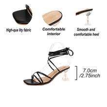 Women's Sexy High Heel Sandals Party Stiletto Rhinestone Strappy Roman High Heel Shoes - Black - View 6
