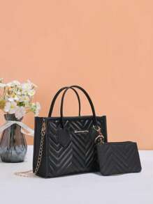 4 季时尚百搭女士单肩包，条纹刺绣 M 图案，优雅而 - 黑色 - 查看 5