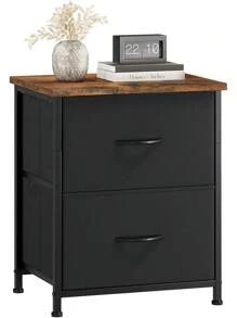 Somdot Nightstand With 2 Drawers, Bedside Table Small Dresser With Removable Fabric Bins For Bedroom Nursery Closet Living Room - Sturdy Steel Frame, Wood Top, Pull Handle - Black - White - View 9