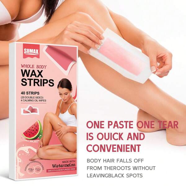 [Eliminación indolora] Papel depilatoria de cera con aroma de sandía - Set de 40pcs/20pcs de parches depilatórios de Body completo para hombres y mujeres - Eliminación rápida e indolora para axilas, piernas, cejas, barba y área del bikini