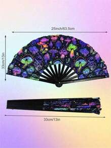 1pc Y2k Folding Fan, Uv Glow Rave Fan Festival Fan, Silk Chinese & Japanese Palm Fan For Music Party, , Dance Performance, Decoration, Gift