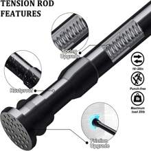 1 pieza Varilla de cortina extensible sin taladro, varilla de resorte reforzada de alta resistencia, longitud ajustable, apta para baño, cocina, armario, cortina, tendedero, accesorio minimalista de baño
