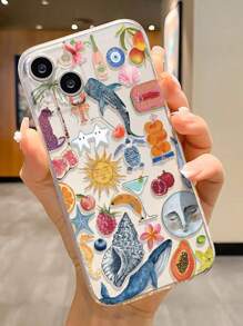 Funda de teléfono de verano 1 pieza con ilustración de playa perforada, transparente, con pintura de comida, gruesa y a prueba de golpes, compatible con iPhone 16/16Pro/16Plus/16ProMax/15ProMax, iPhone 13, P11, P12, XS.XR/7&8, S25, S25Plus, S25Ultra, A50, A12, A32, A52, A72, A51, A21S, A13, A14, S22Ultra, S23, A33, A53, S20FE, Mini 11, 12Pro, 12/12X, Note 11, 9A, 9C, Polox3NFC, Redmi 10, 9, Note 9, 12C, Note 11Pro, Redmi 10C, Note 8Pro