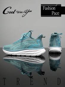 Zapatillas deportivas con suela gruesa y amortiguación, estilo casual de uso diario con bloques de color, rayas, malla transpirable y cordones delanteros, para primavera/verano
