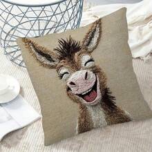 1 Peça Capa de Almofada de Veludo de Poliéster Pêssego, Estampado com Pintura em Aquarela Caprichosa de um Burro Sorridente - Impressão Única Face, Não Bordada, Estilo Country, Com Zíper, Lavável em Máquina, Adequada para Decoração de Sofá e Cama, Medida 45x45cm