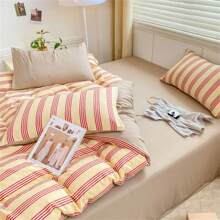 Conjunto de Roupa de Cama 4 Peças (Sem Enchimento), Estampa Floral Listrada Estilo Esportivo Poliéster Macio, Utilização em Todos os Ambientes do Quarto