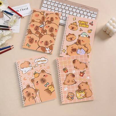 A5尺寸卡通水豚封面笔记本，复古可爱，适合男孩和女孩的礼物书，不错的礼物选择，1包随机发货，学校用品，返校