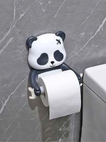 1PC Panda Toilet Paper Holder, Panda Toilet Paper Roll Holder, Wall Mount Toilet Tissue Paper Roll Storage Holder Stand Paper Towel Holders For Bathroom Wall Decor Home Home Bathroom Decor Bathroom Organizer Fall Decor Back To School - Black and White - View 6