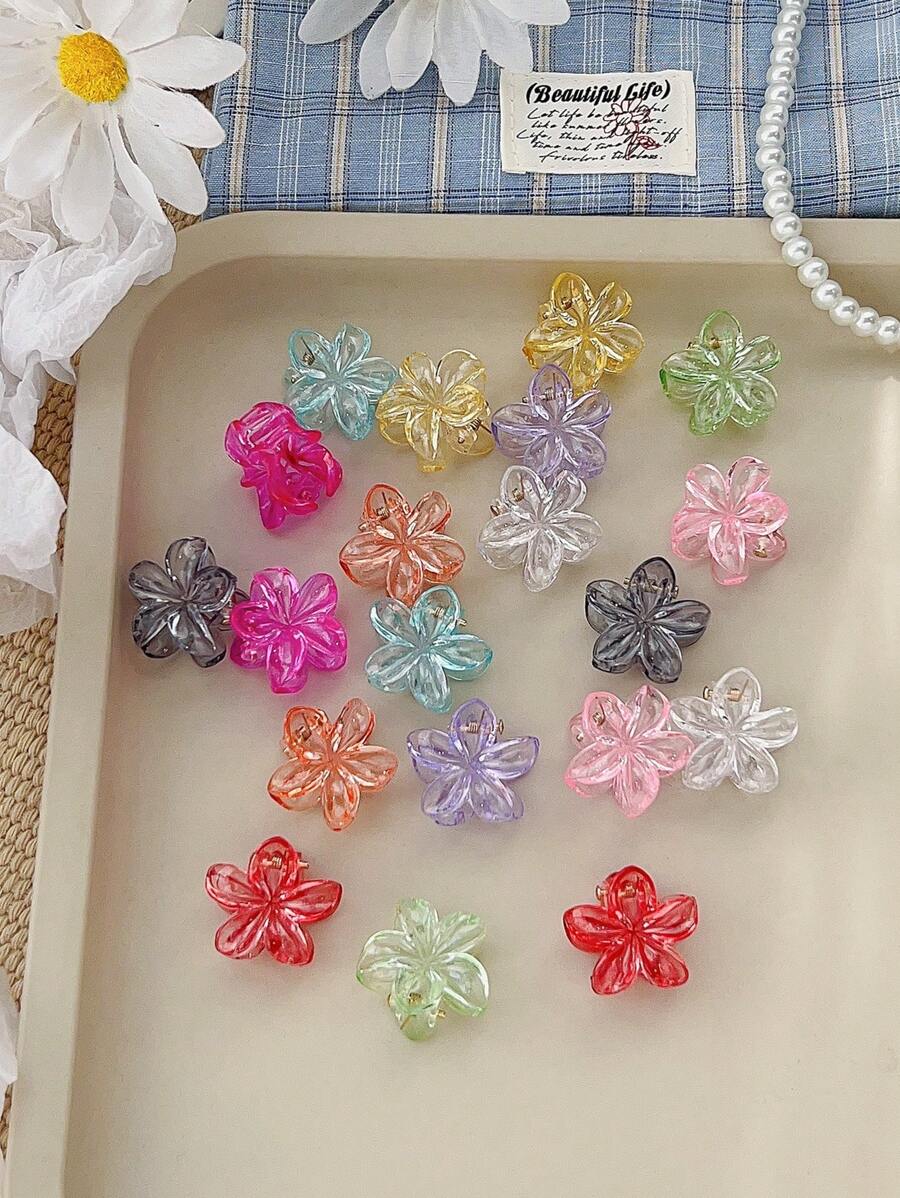 20个装迷你花朵电镀彩色透明发夹,适用于刘海、侧边等小巧发饰,小巧精致,适合秋冬季节,可用于度假、夏季、旅行、节日、生日等场合。 - 彩色 - 查看 1