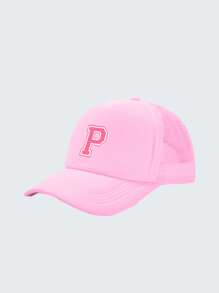 1pc Kid's 26 Alphabet Baseball Cap, Fashion Versatile Casual Sun Hat,Pink Mesh Breathable Trucker Cap, Suitable For Girls Back To School Daily Outfit, Gift