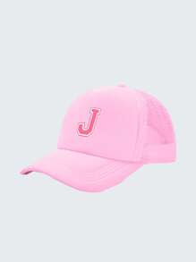 1pc Kid's 26 Alphabet Baseball Cap, Fashion Versatile Casual Sun Hat,Pink Mesh Breathable Trucker Cap, Suitable For Girls Back To School Daily Outfit, Gift