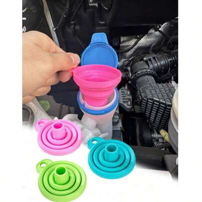 1 pieza Embudo plegable de color aleatorio, conveniente para llevar, adecuado para cocinas, automóviles, campamentos, herramientas esenciales de cocina, embudo para llenar y verter aceite, vino, decantación de líquidos, a prueba de salpicaduras, fácil almacenamiento para la organización de la cocina