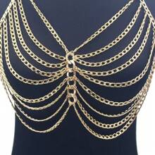 1 pieza Nueva cadena de pecho metálica y sexy, collar de cadena para el Body de mujer para disfraz de actuación de baile