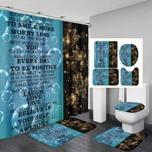 1pc/4pcs Lion Tiger Leopard Design Bathroom Decorative Waterproof Shower Curtain Set With 12 Hooks, Slip-Resistant Bathroom Mat, U-Shaped Toilet Mat And Round Toilet Lid Cover, Multi-Purpose Bathroom Set For All Scenes