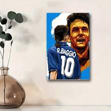 Framed Roberto Baggio Iconic Soccer Player Poster Italy Football Art, Canvas Wall Art, Decorative Painting, Print, Home Quality Artwork For Living Room Or Bedroom, Holiday Gift Ornaments, Classic Style - 框架 - 查看 4