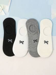 4 Pairs Of Women's Short Socks With Bow Pattern, Simple And Versatile, Boat Socks For Spring And Summer, Soft, Comfortable And Breathable, Suitable For Daily Wear - Multicolor - View 6