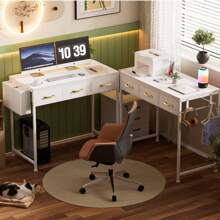 Desk With 3 Drawers, Small Desk With Headphone Holder, Office Table, PC Table, Office Table For Office, Living Room, Home Office (White, 96x47x78.5 Cm) - trắng - Xem 6