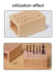 18孔木质美甲钻头收纳盒，沙龙级桌面美甲工具收纳盒 - 杏色 - 查看 4