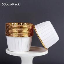 50pcs Round Cake Cupcake Paper Baking Cups, Heat-Resistant Disposable Cupcake Holders With Lids, Muffin Cups For Christmas, Halloween, Thanksgiving Party Cakes
