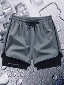 3pcs Men's 2 In 1 Casual Sports Fitness Shorts, Designed With Simulated Two Pieces Style, Towel Holder At The Back. The Fabric Keeps You Cool And Comfortable, Not Stuffy. These Shorts Are Suitable For Hiking, Climbing, Outdoor Cycling, Running And Fitness Exercises.