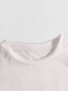 女士心形标语印花短袖休闲圆领T恤 女士纯色圆领简约字母短袖休闲上衣 休闲短袖T恤 - 白色 - 查看 5