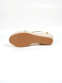 女士时尚黑色编织草绳镂空休闲度假厚底凉鞋 - 杏色 - 查看 8