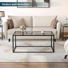 Gold Coffee Table Glass Coffee Tables Modern Rectangular Center Table Simple Minimalist Sofa Table For Living Room Home Office, 39.3 X 19.7 X 17.7in, Gold