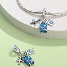 原创旅行度假风飞机行李吊坠珠 DIY 珠宝纯银适合工作日服装 - 飛機行李箱吊墜 - 查看 4