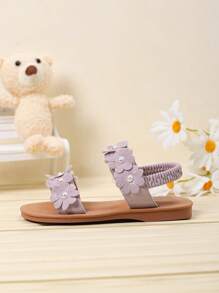 Giày sandal đế bằng hở mũi dễ thương và ngọt ngào màu trắng cho bé gái, giày công chúa đi biển thời trang và giản dị cho mùa xuân/hè - Màu tím - Xem 5